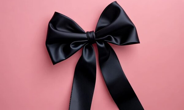 Elegant black bow on a pink background with ample copy space the left.