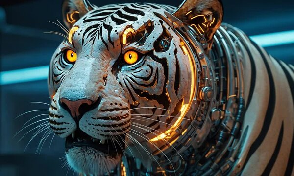Cyborg tiger roaring