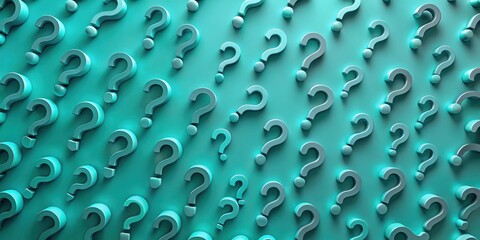 Background of question marks on a teal surface, problem, uncertainty, confusion, mystery, investigation, doubt, inquiry