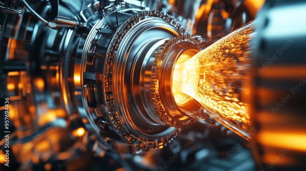 Poster close-up of a futuristic engine component with glowing energy, showcasing advanced technology and in