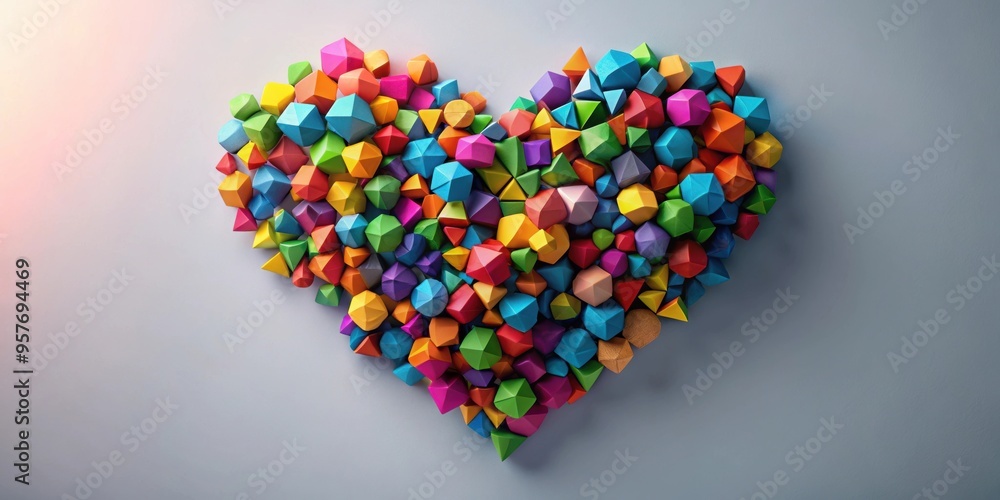 Sticker geometric heart shape made of various colorful shapes for valentine's day, love, romance, geometric,