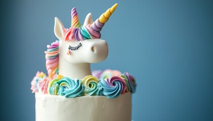 Unicorn-Themed Birthday Cake with Rainbow Frosting and a Horn
