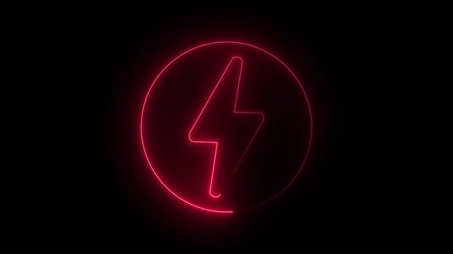 red color neon line glowing charging icon animation on black background.