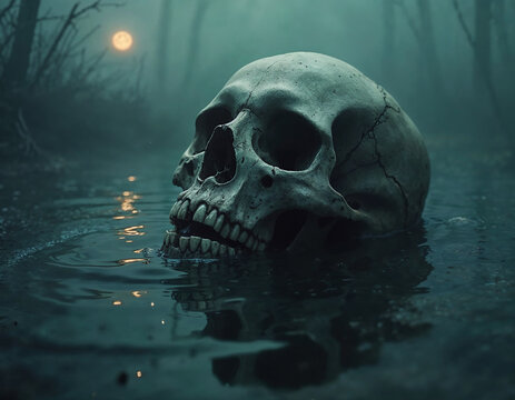 Skull Emerging from Water