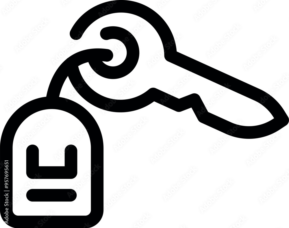 Poster simple key with blank label hanging from keyring, perfect for security and access related designs