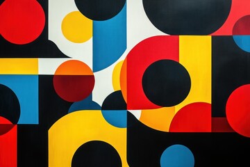 Abstract Geometric Composition with Red, Yellow, and Blue Circles