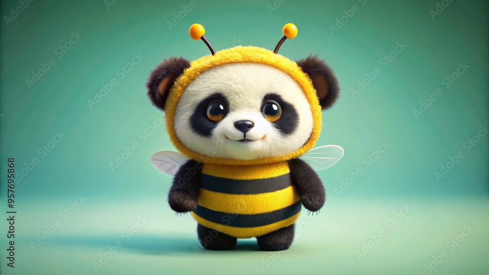 Sticker Small panda wearing a bee costume , panda, bee costume, cute, adorable, animal, fun, costume, disguise, wildlife, playful