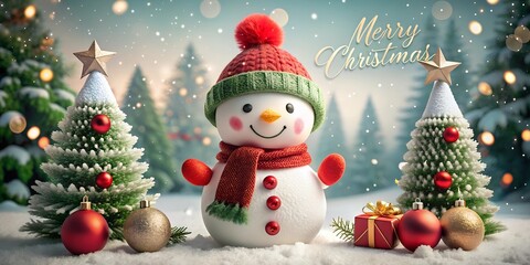 Obraz premium christmas card with snowman and gifts