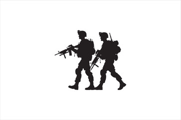 Obraz premium Silhouettes of Army Combat Soldiers, soldiers Vector bundle, Silhouette, Veteran Soldier vector. 
