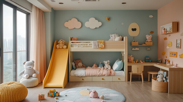 kidsroom, childroom, kid, kids, child, boy, girl, boyroom, girlroom, room, interior, bedroom, bed, furniture, home, 