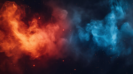 Fototapeta premium Red and Blue Abstract Smoke Effect - Dynamic Contrast of Fiery and Cool Energy in Dark Space