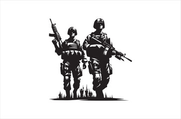 Silhouettes of Army Combat Soldiers, soldiers Vector bundle, Silhouette, Veteran Soldier vector. 