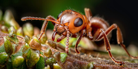 Super macro close-up of brown ant.