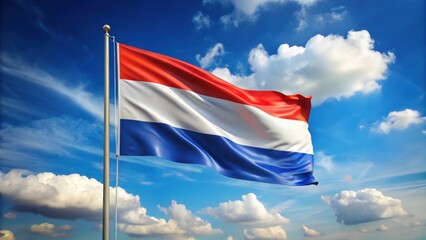 Dutch flag waving in the wind , Netherlands, patriotic, European, red, white, blue, stripes, banner, symbol, pride