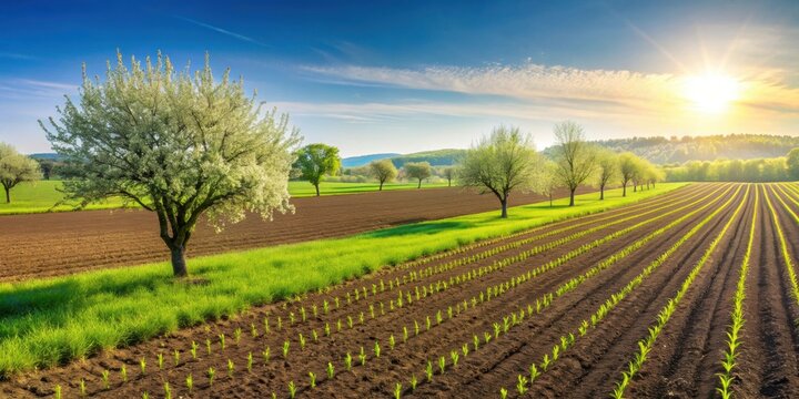 Freshly sown cornfield with a bright green color