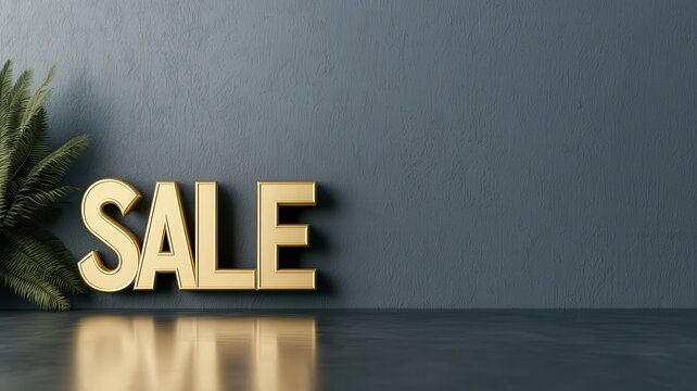 Stylish sale sign against a dark blue wall, perfect for promoting discounts and special offers in retail settings.