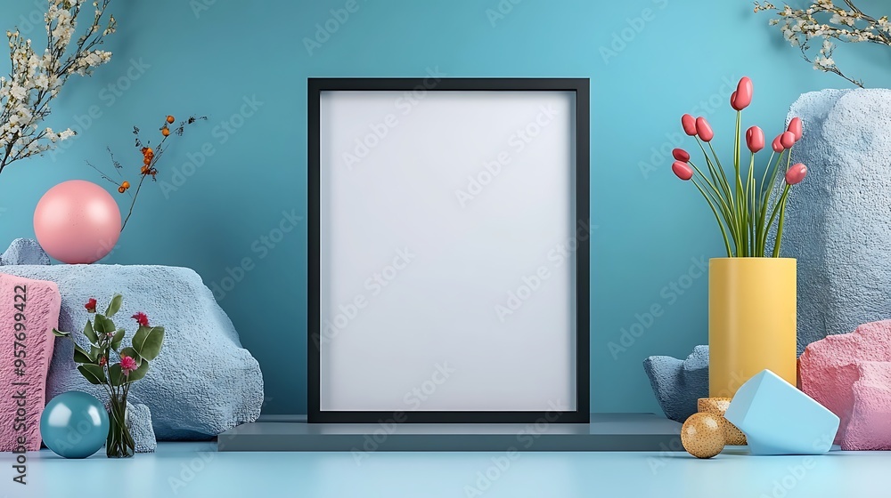 Aufkleber empty frame on a bright abstract background with a few elegant decorative elements clean and inspiri
