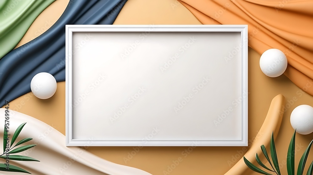Poster minimalistic empty frame on vibrant abstract background with elegant decor elements, clean and inspi