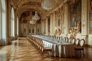 Fototapeta premium Regal Conference Hall: Grand Tables and Throne-Like Seating