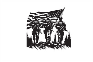 Silhouettes of Army Combat Soldiers, soldiers Vector bundle, Silhouette, Veteran Soldier vector. 