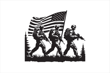 Silhouettes of Army Combat Soldiers, soldiers Vector bundle, Silhouette, Veteran Soldier vector. 