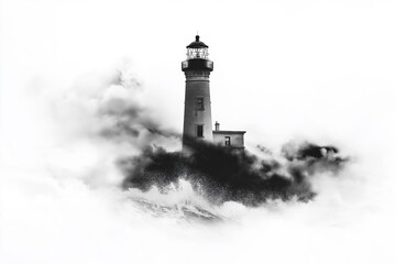 Lighthouse standing strong in stormy sea with dramatic cloudscape