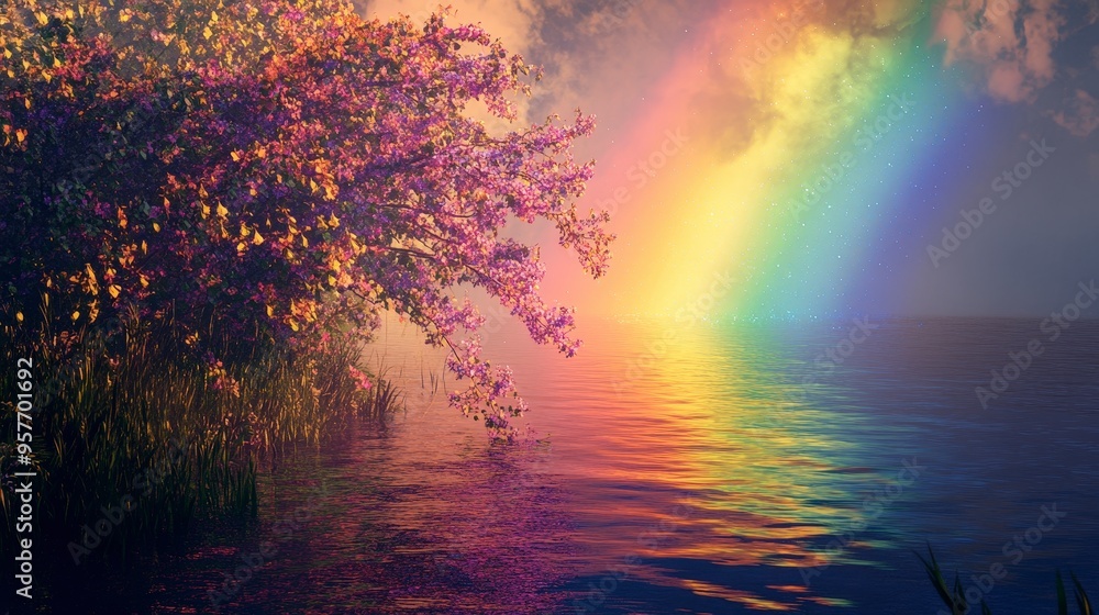 Poster playful rainbow reflection of light creating depth and whimsy in the scene