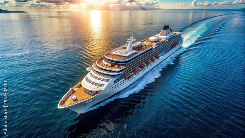 Wall mural Aerial view of a luxurious cruise ship at sea , luxury, cruise liner, exclusive, tourism, travel, holiday, vacation