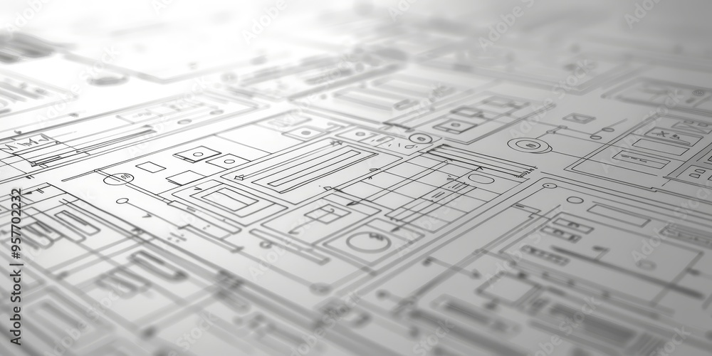 Poster Conceptual image of UX design blueprint, emphasizing usability goals and user interface aesthetics