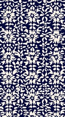 Abstract Floral Pattern - White Flowers on Blue Background