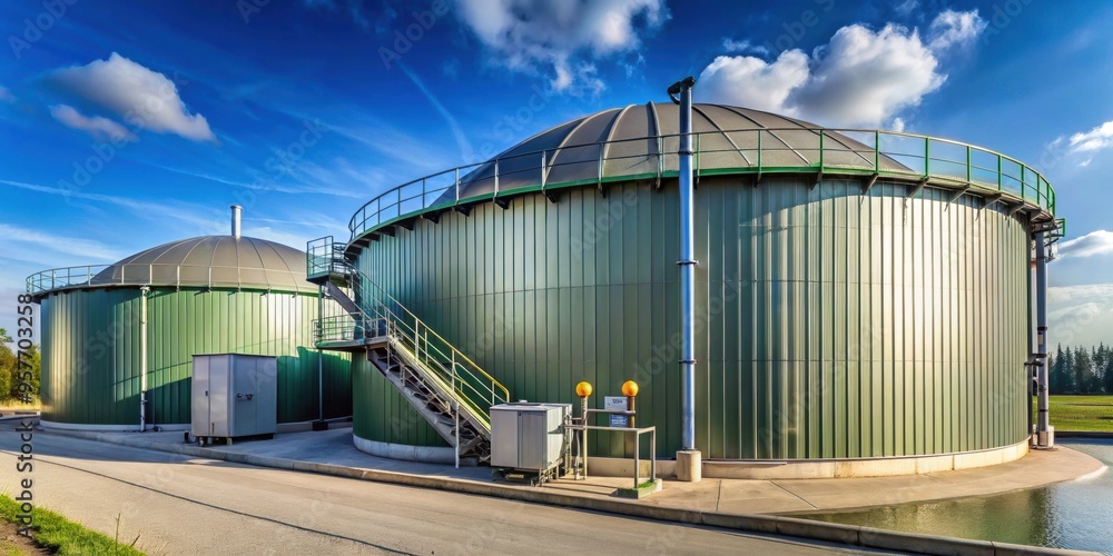 Wall mural tank sludge digester storage facility with dry biogas equipment , tanks, sludge digester, storage, d