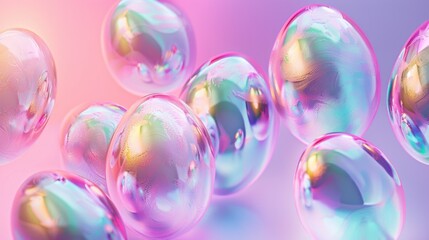 Colorful holographic Easter eggs on a gradient backdrop.