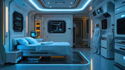 Futuristic Hospital Room with a Doctor