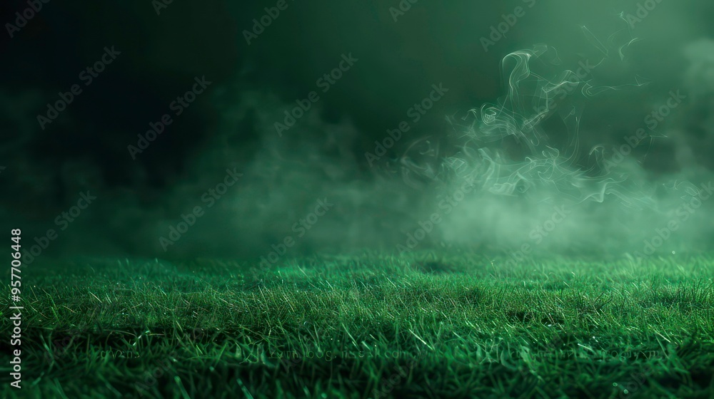 Aufkleber abstract smoke wisps hovering over a field of grass in a dark and mysterious setting.