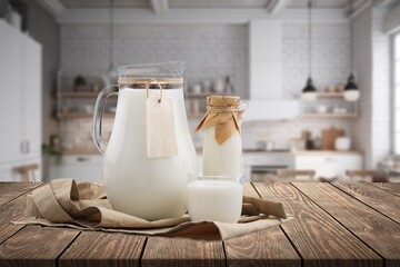 Bottle of white fresh Milk placed on the table