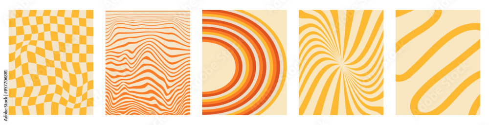 Poster set trendy twirl backgrounds. simple collection hippie design. y2k style. shape. liquid tile. flat p