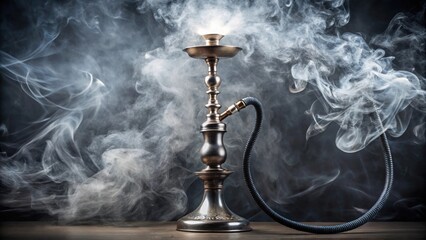 Grey smoke emanating from a hookah on a background, representing the concept of inhalation, steam generation