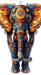 Fototapeta premium A colorful, ornate, detailed illustration of an elephant with intricate patterns on its body.