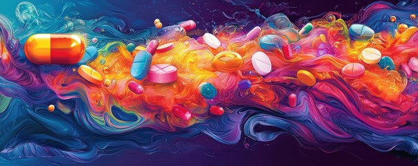 Innovative graphic on prescription drug abuse prevention, with vivid colors and informative visuals on safe medication practices.