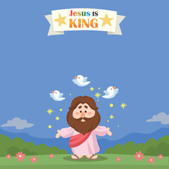 Cartoon Jesus and pigeons Illustration Christianity and Catholicism