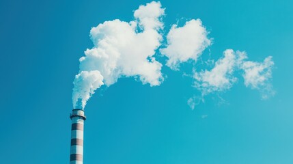 Smoke Stack with White Smoke Against a Blue Sky