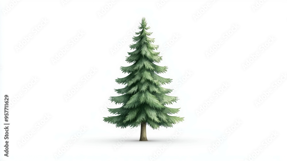 Poster a large green pine tree is the main focus of the image