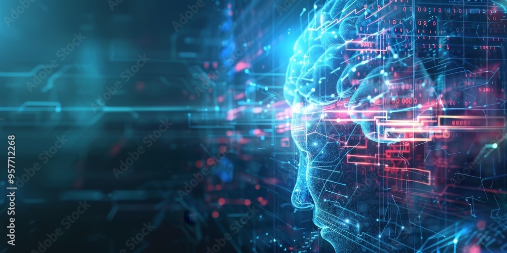 Poster Artificial intelligence and machine learning technology with digital data processing on abstract background