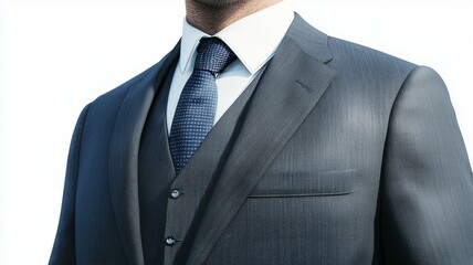 A man in a suit and tie is wearing a blue tie