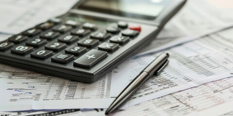Retirement fund concept with a calculator and paperwork, emphasizing financial planning