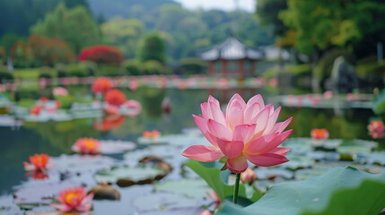 A stunning pink flower in lake