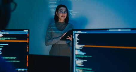 Group adult Asia female software developer mentor leader manager talk strategy plan to executive...