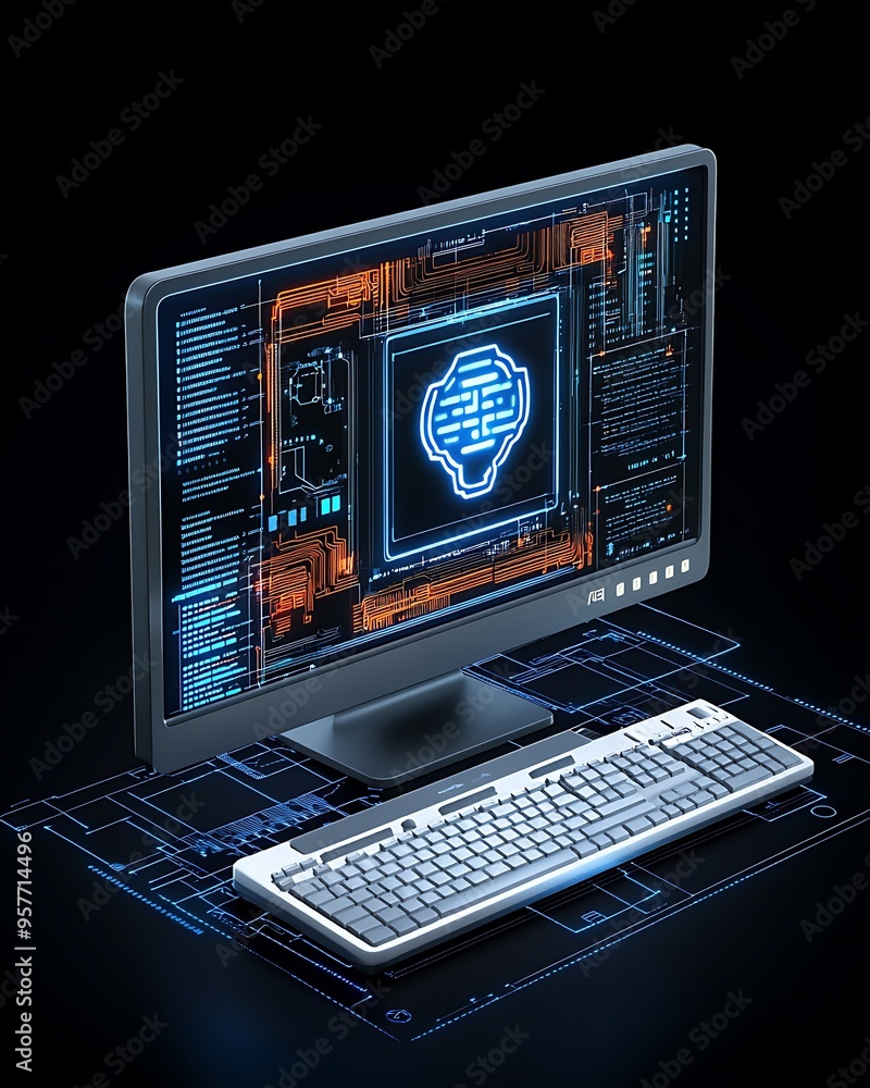 Poster nostalgic fusion: vintage ai technology interface enhanced with modern elements on retro background 