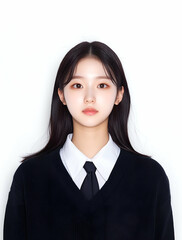 Fototapeta premium Portrait of a Young Woman in Formal Attire with a Black Sweater and Tie