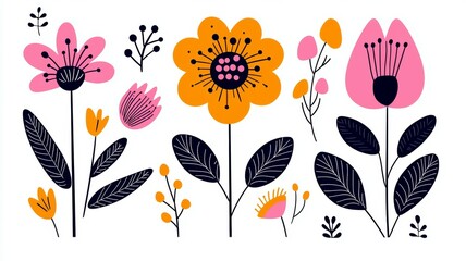 A colorful drawing of flowers with a blue background